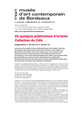 De Quelques Publications D'artistes Collection Du Cdla