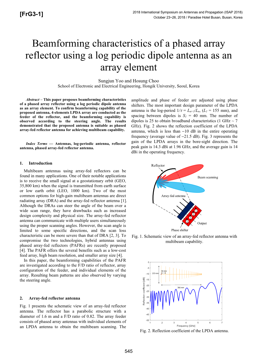 Beamforming Characteristics of a Phased Array Reflector Using a Log Periodic Dipole Antenna As an Array Element