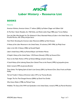 Labor History - Resource List