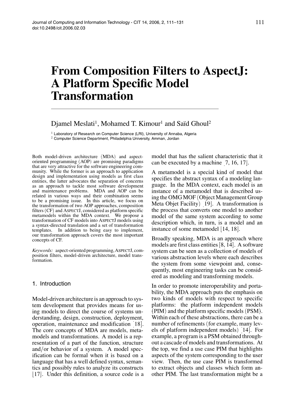 From Composition Filters to Aspectj: a Platform Speciﬁcmodel Transformation
