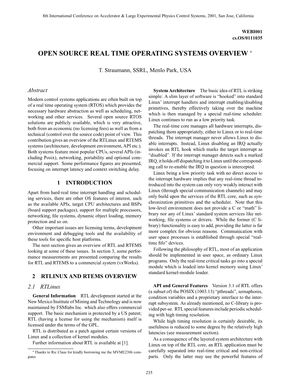 Open Source Real-Time Operating Systems Overview