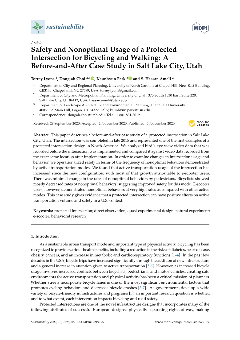 Safety and Nonoptimal Usage of a Protected Intersection for Bicycling and Walking: a Before-And-After Case Study in Salt Lake City, Utah
