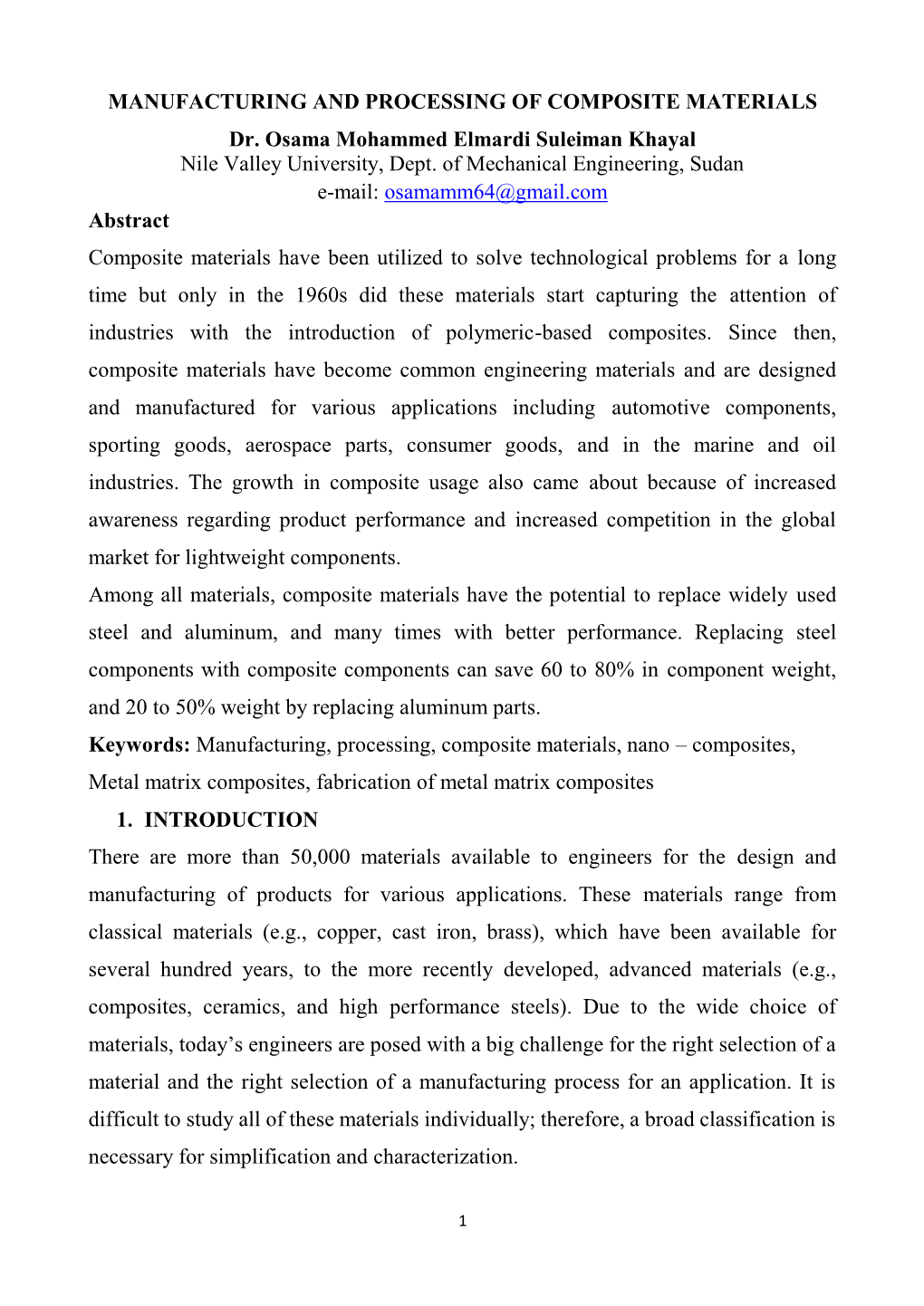 MANUFACTURING and PROCESSING of COMPOSITE MATERIALS Dr