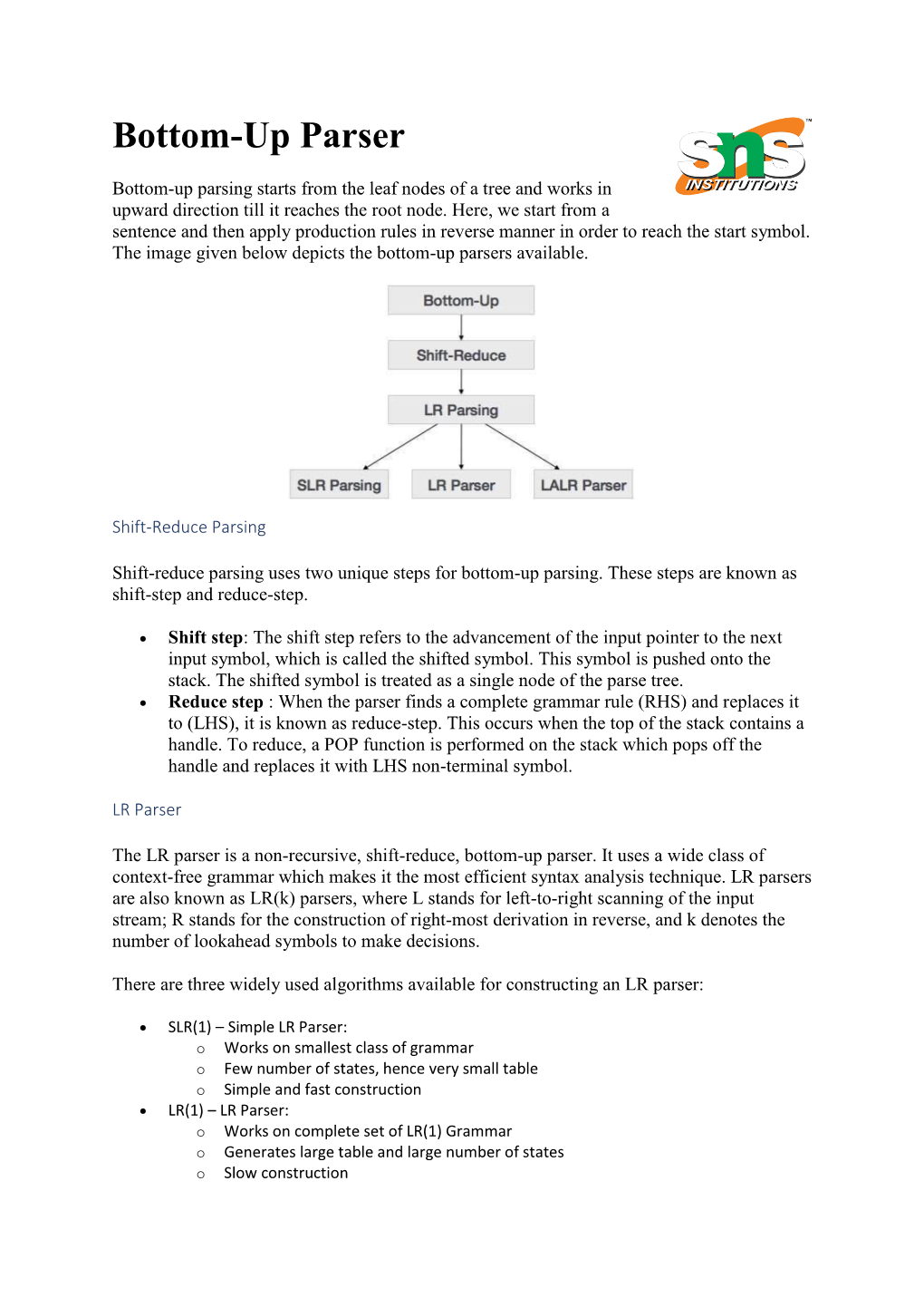 Bottom-Up Parser