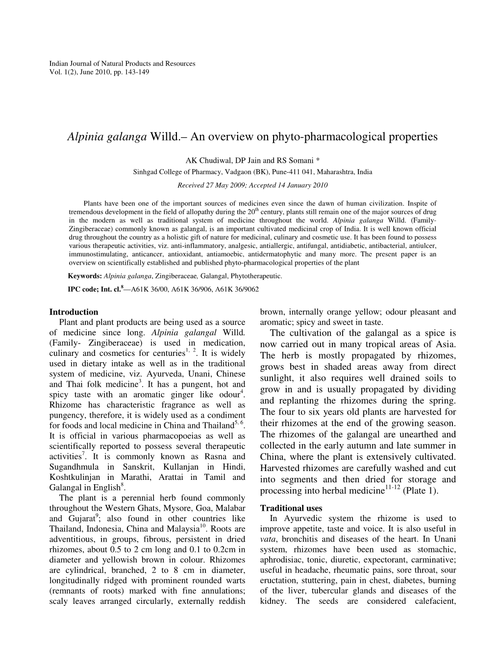 Alpinia Galanga Willd.– an Overview on Phyto-Pharmacological Properties