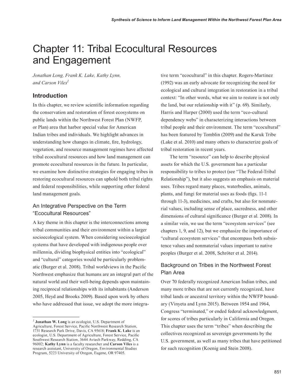 Tribal Ecocultural Resources and Engagement