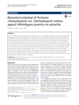 Biocontrol Potential of Pochonia Chlamydosporia Var. Chlamydosporia Isolates Against Meloidogyne Javanica on Pistachio M