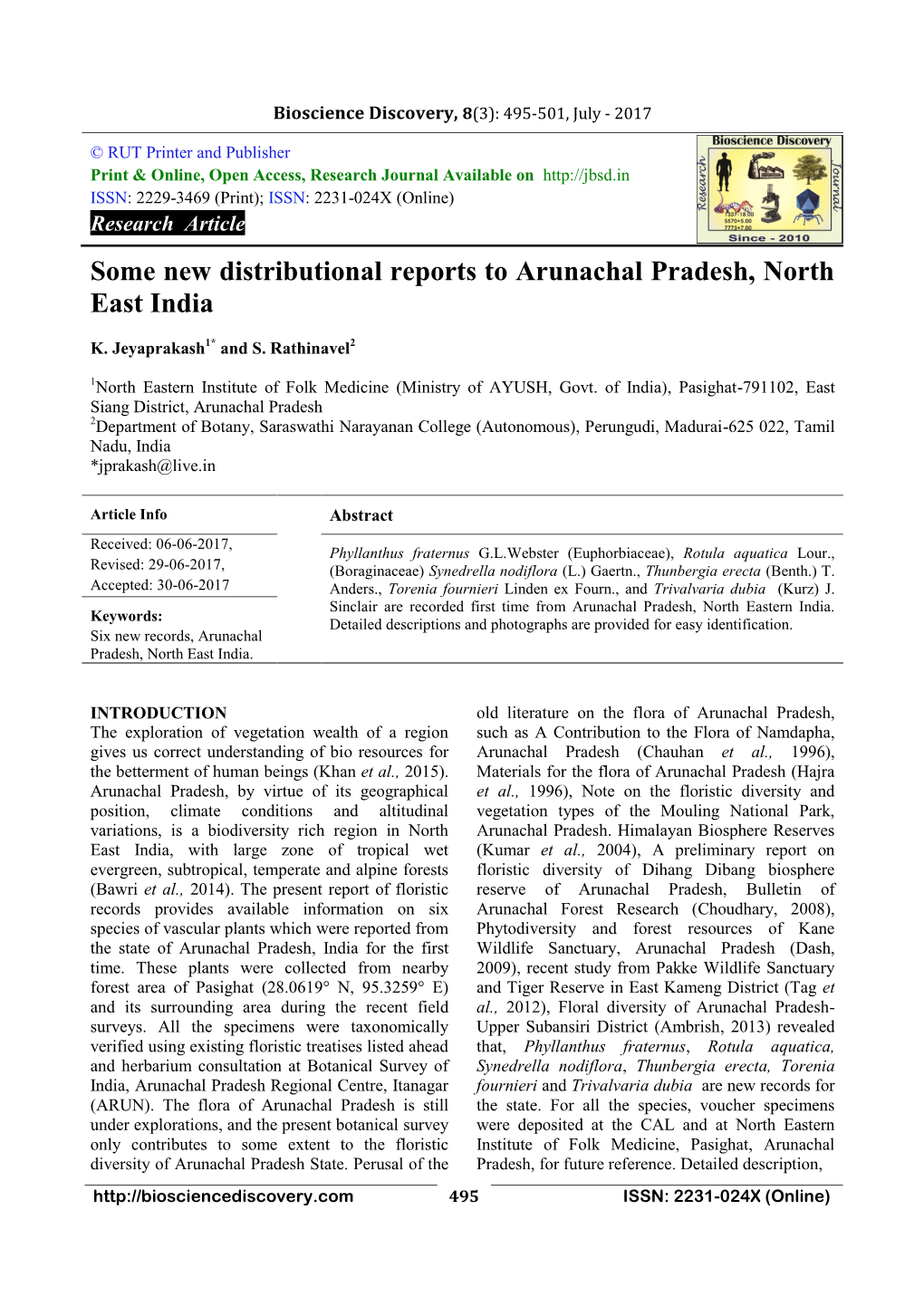 Some New Distributional Reports to Arunachal Pradesh, North East India