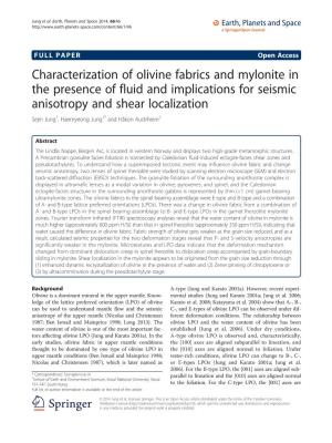 Characterization of Olivine Fabrics and Mylonite in the Presence of Fluid