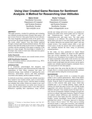 Using User Created Game Reviews for Sentiment Analysis: a Method for Researching User Attitudes