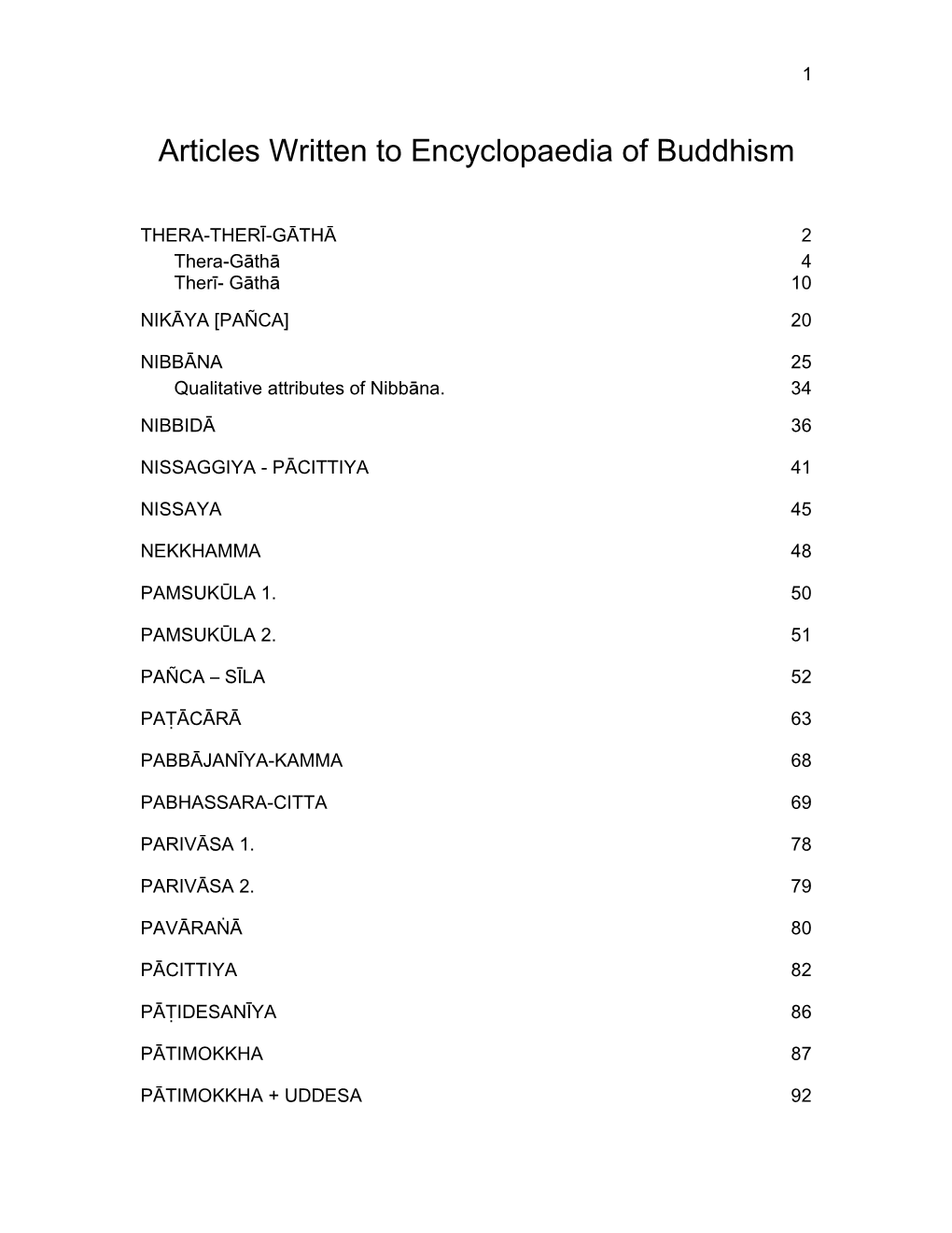 Articles Written to Encyclopaedia of Buddhism