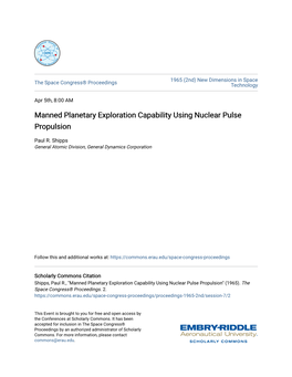 Manned Planetary Exploration Capability Using Nuclear Pulse Propulsion