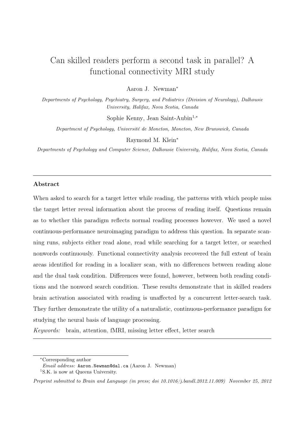 A Functional Connectivity MRI Study