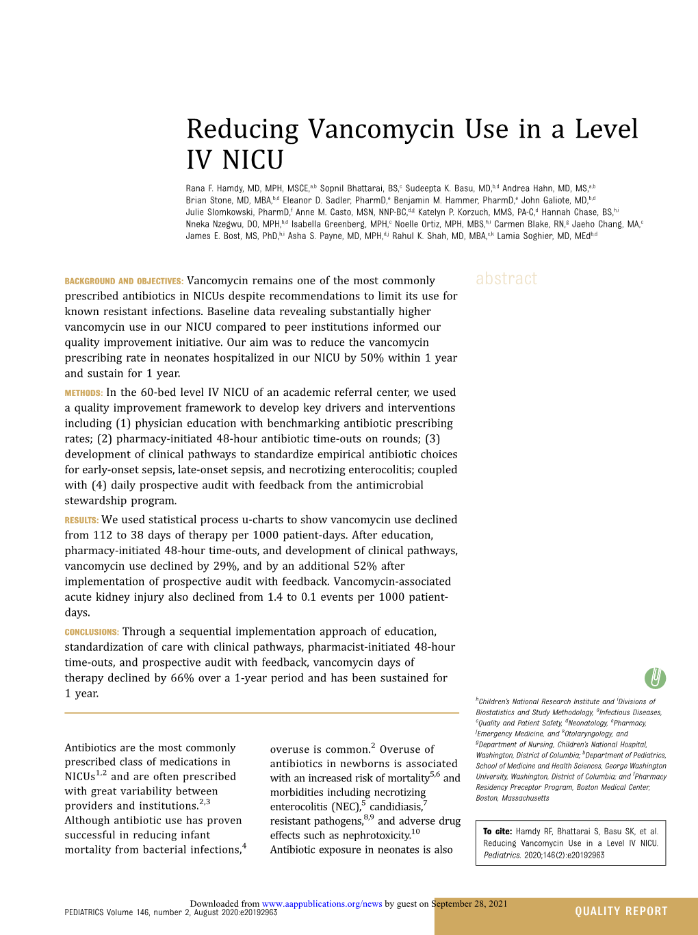 Reducing Vancomycin Use in a Level IV NICU Rana F