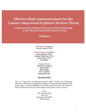 Effective Risk Communications for the Counter Improvised Explosive Devices Threat: Volume I