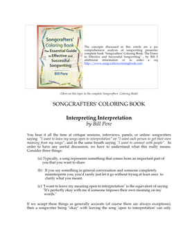 SONGCRAFTERS' COLORING BOOK Interpreting Interpretation by Bill Pere