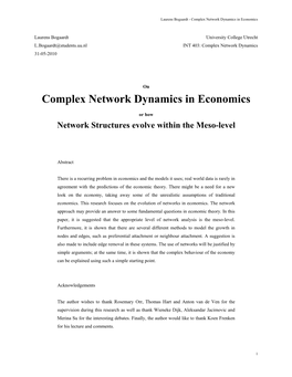 Complex Network Dynamics in Economics