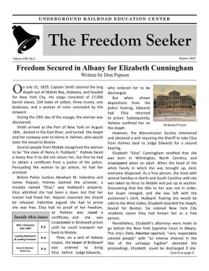 Autumn 2020 Freedom Secured in Albany for Elizabeth Cunningham Written by Don Papson