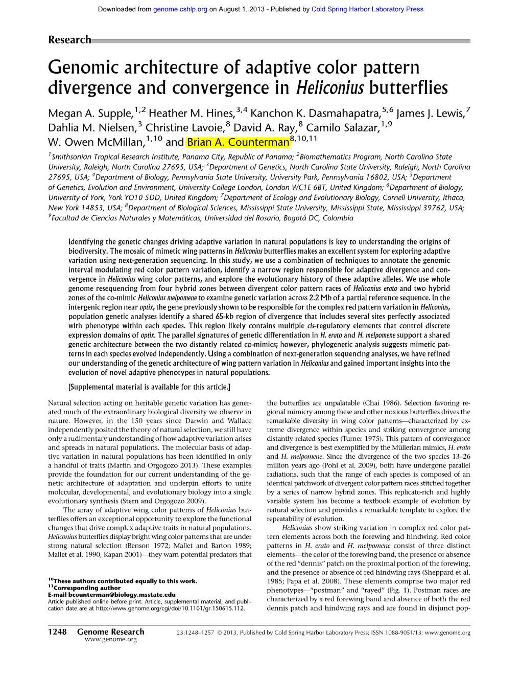 Genomic Architecture of Adaptive Color Pattern Divergence and Convergence in Heliconius Butterflies