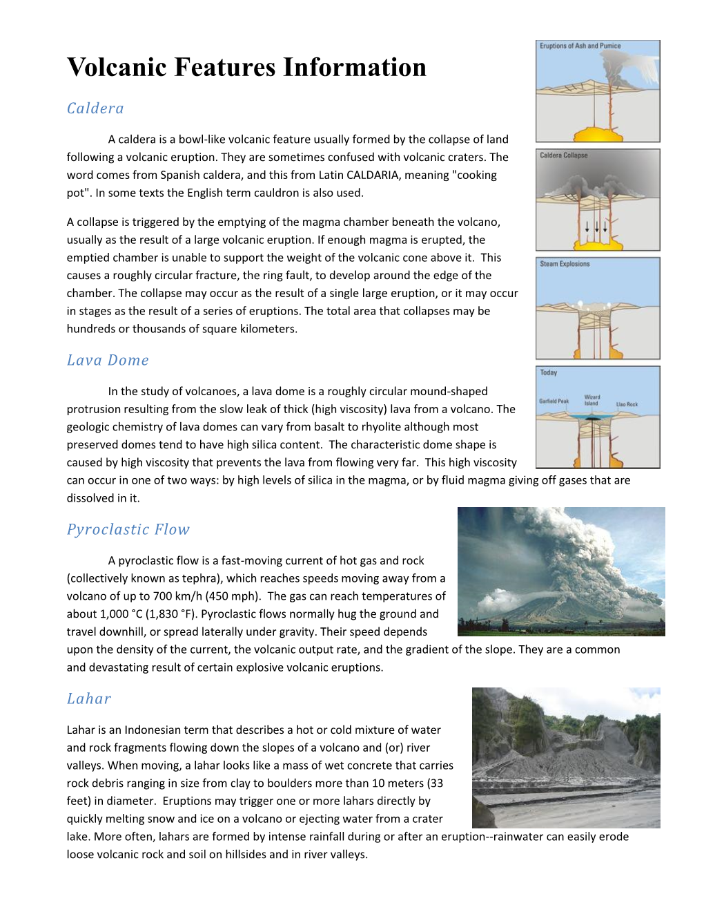 Volcanic Features Information