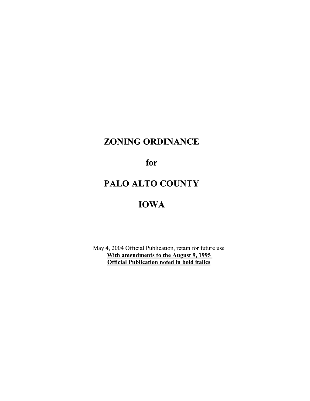 ZONING ORDINANCE for PALO ALTO COUNTY IOWA