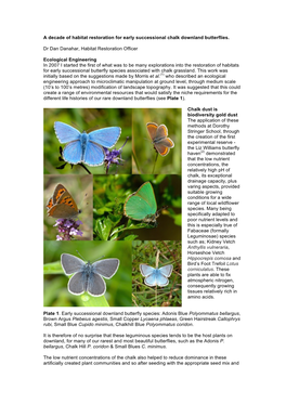 A Decade of Habitat Restoration for Early Successional Chalk Downland Butterflies