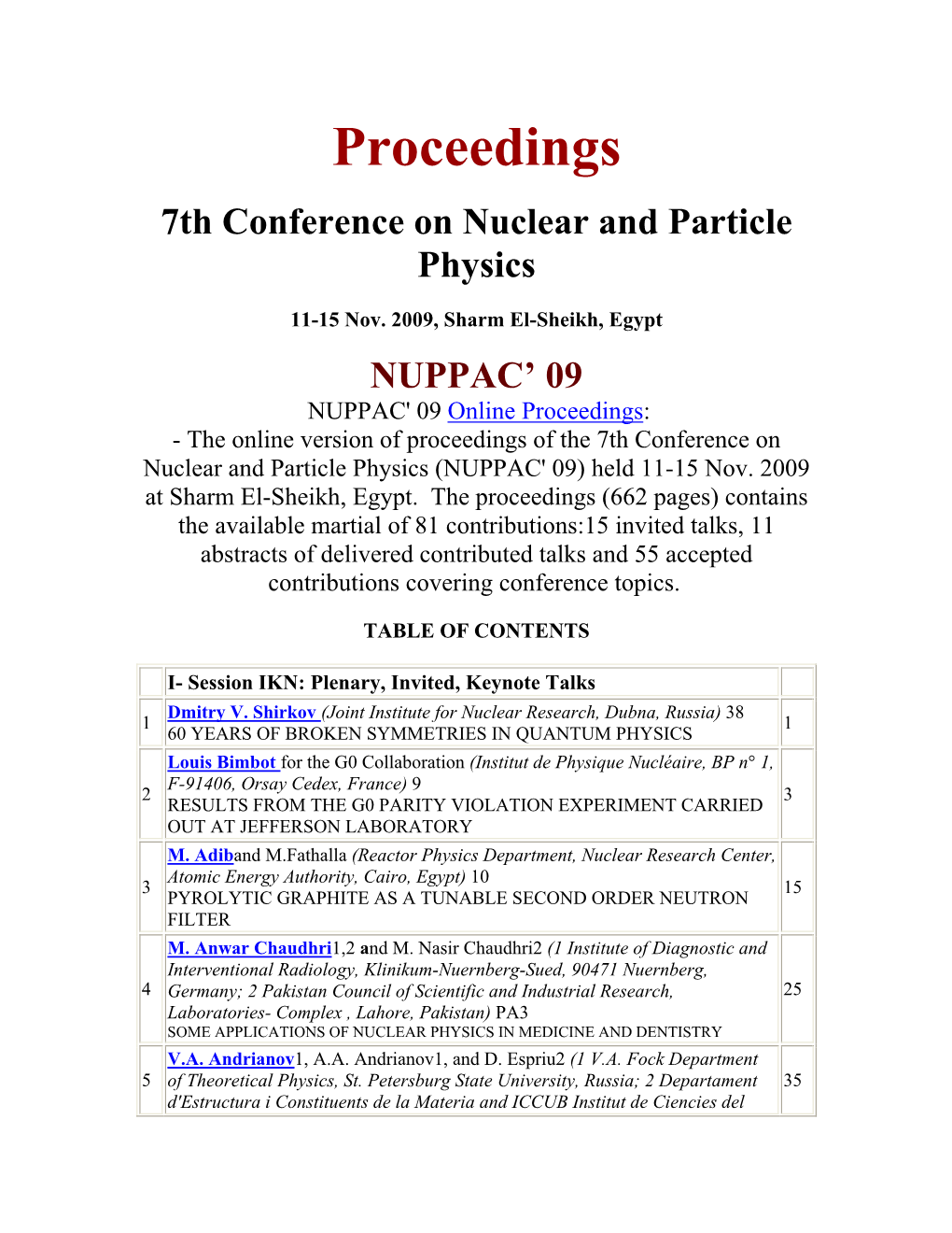 Proceedings 7Th Conference on Nuclear and Particle Physics