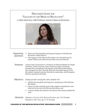 Legacies of the Mexican Revolution” a Video Interview with Professor Aurora Gómez-Galvarriato