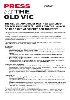The Old Vic Announces Matthew Warchus' Season 5 Plus New