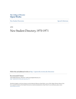 New Student Directory, 1970-1971