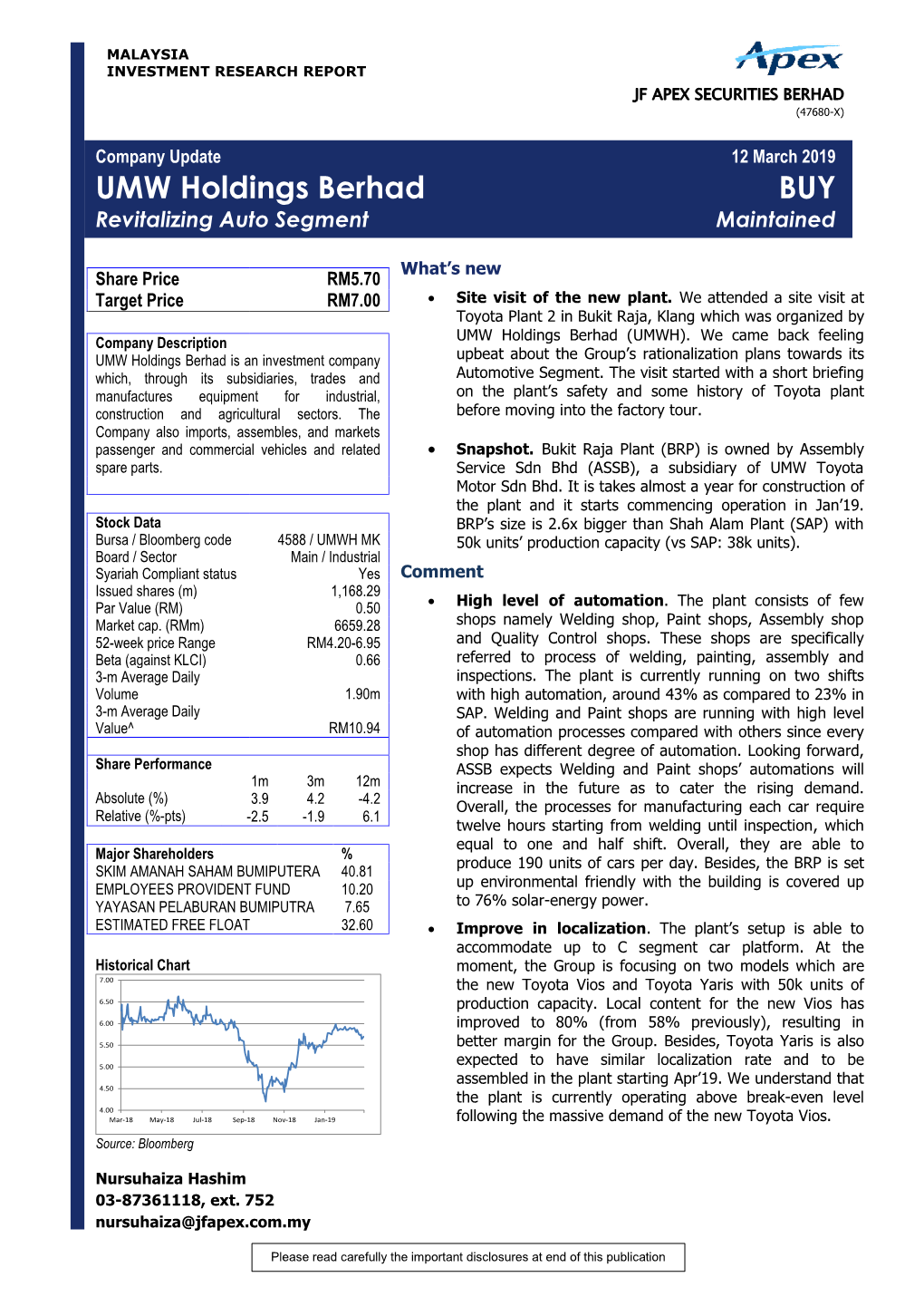 UMW Holdings Berhad BUY Revitalizing Auto Segment Maintained