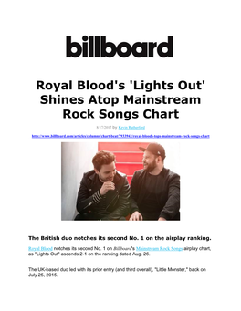 Shines Atop Mainstream Rock Songs Chart