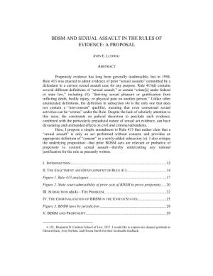 Bdsm and Sexual Assault in the Rules of Evidence: a Proposal