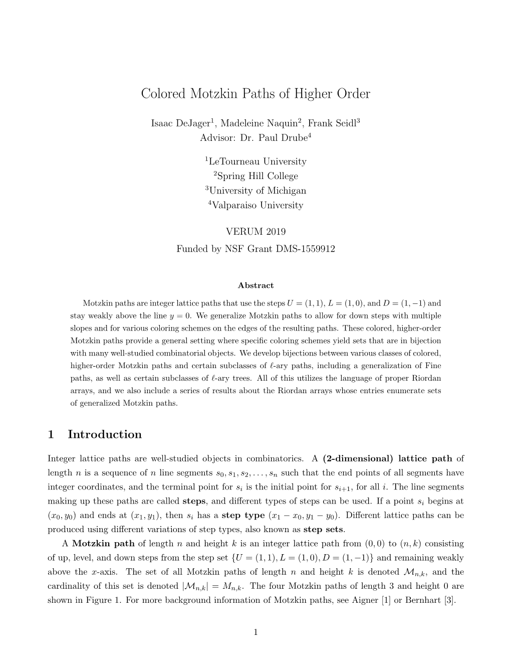 Colored Motzkin Paths of Higher Order