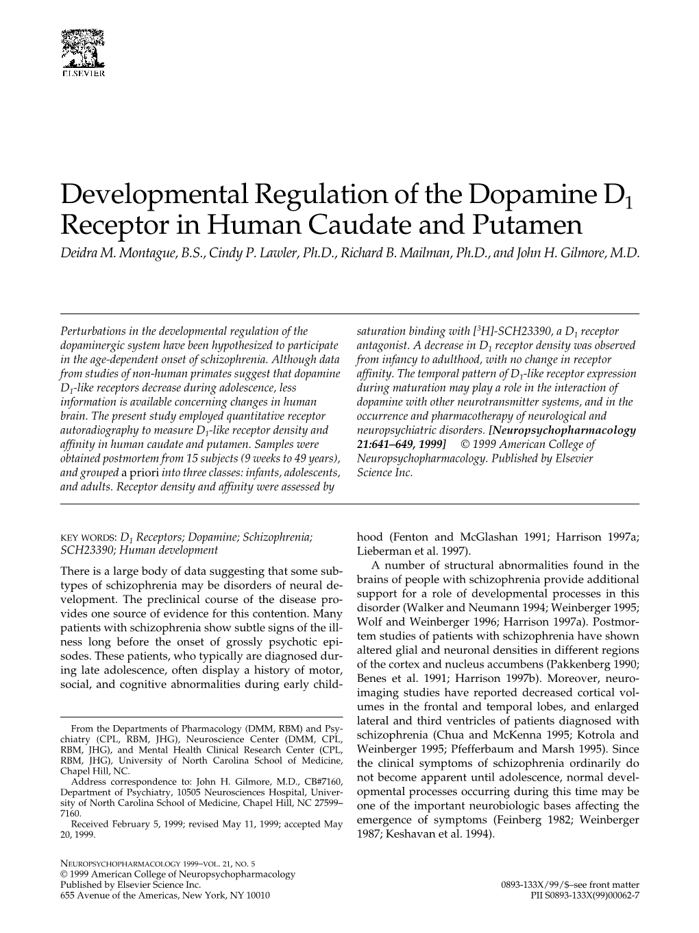 Developmental Regulation of the Dopamine D1 Receptor in Human Caudate and Putamen Deidra M