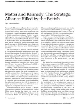 Mattei and Kennedy: the Strategic Alliance Killed by the British by Claudio Celani