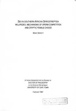 Sex in Southern African Spirostreptida Millipedes: Mechanisms of Sperm Competition and Cryptic Female Choice