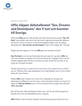 Uffie Släpper Debutalbumet "Sex, Dreams and Denimjeans" Den 9 Juni Och Kommer Till Sverige