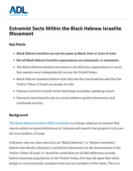 Extremist Sects Within the Black Hebrew Israelite Movement