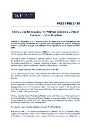 Tikehau Capital Acquires the Walnuts Shopping Centre in Orpington, United Kingdom