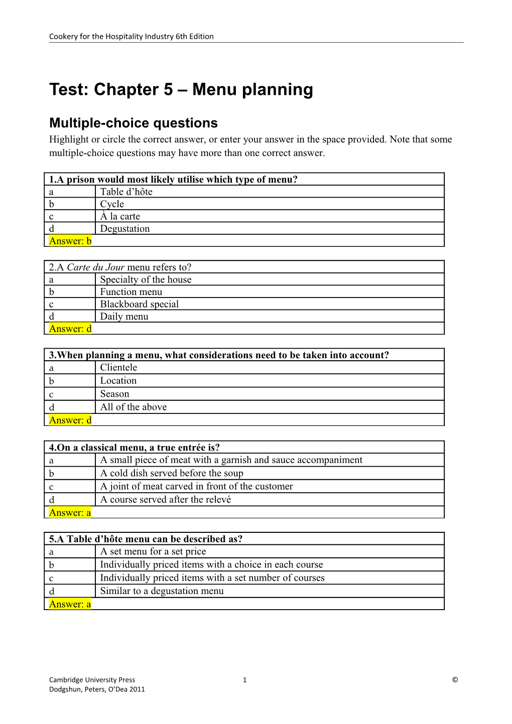 Draft Menu Planning Unit