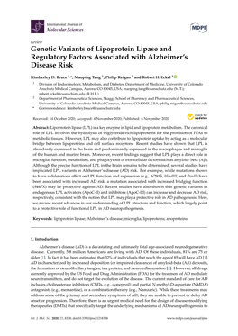 Genetic Variants of Lipoprotein Lipase and Regulatory Factors Associated with Alzheimer’S Disease Risk