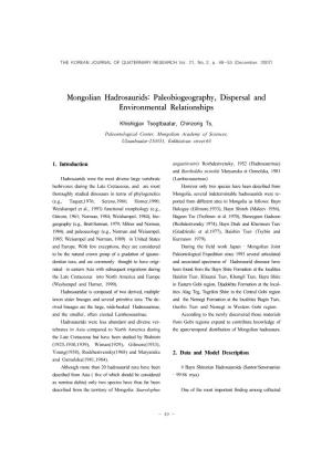 Mongolian Hadrosaurids: Paleobiogeography, Dispersal and Environmental Relationships