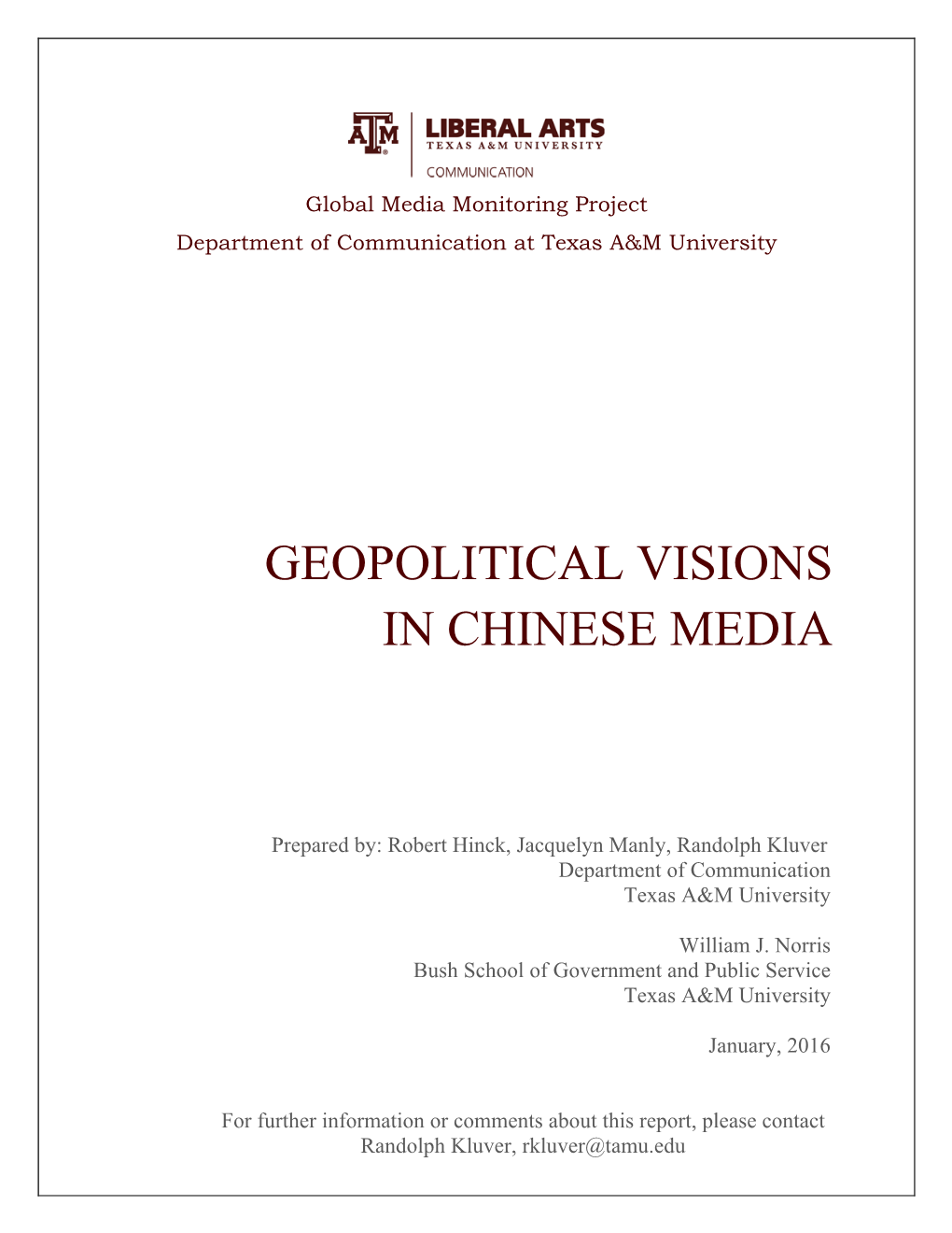 Geopolitical Visions in Chinese Media