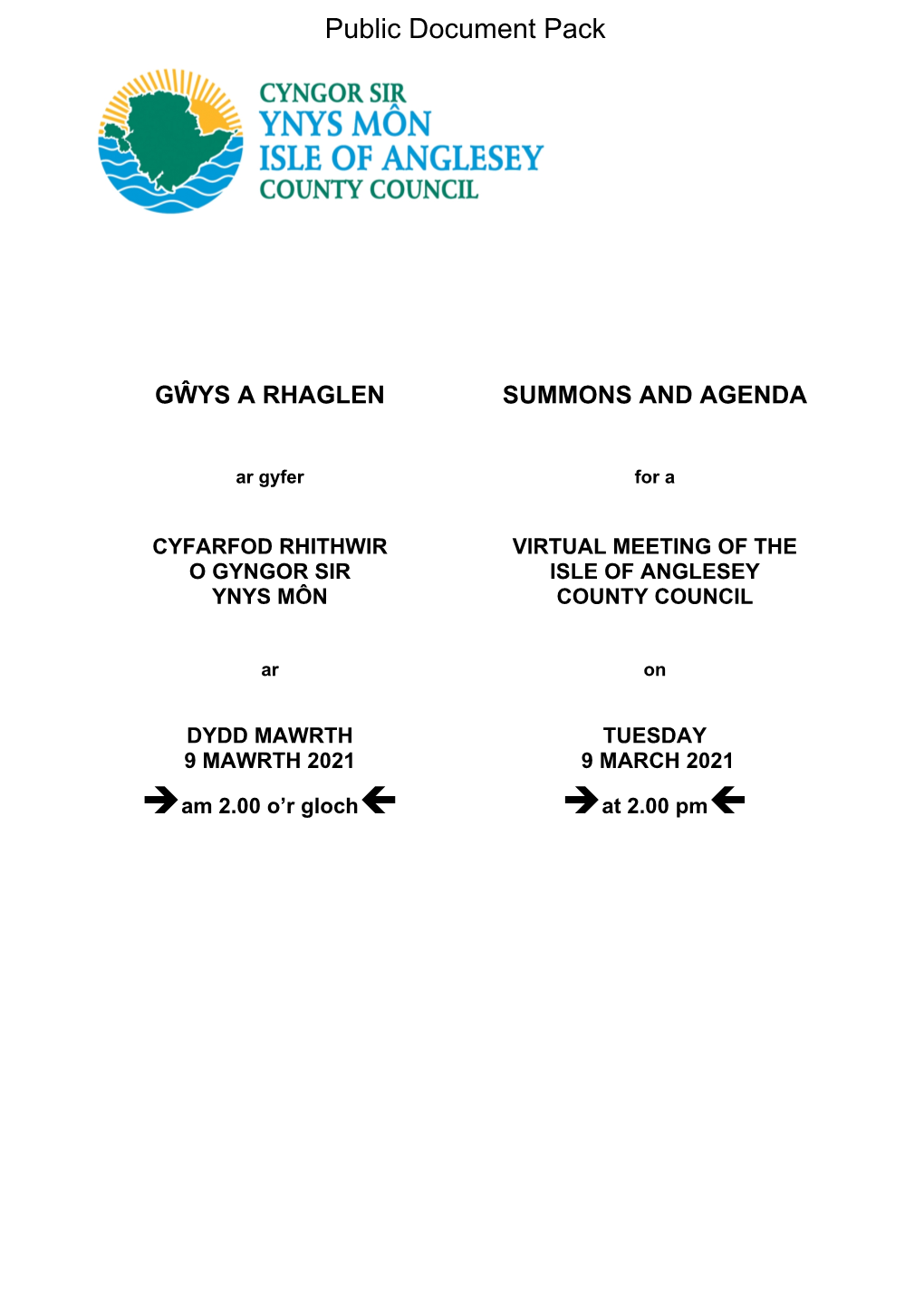 (Public Pack)Agenda Document for Isle of Anglesey County Council, 09/03/2021 14:00
