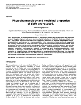 Phytopharmacology and Medicinal Properties of Salix Aegyptiaca L