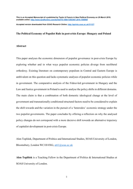 The Political Economy of Populist Rule in Post-Crisis Europe: Hungary and Poland
