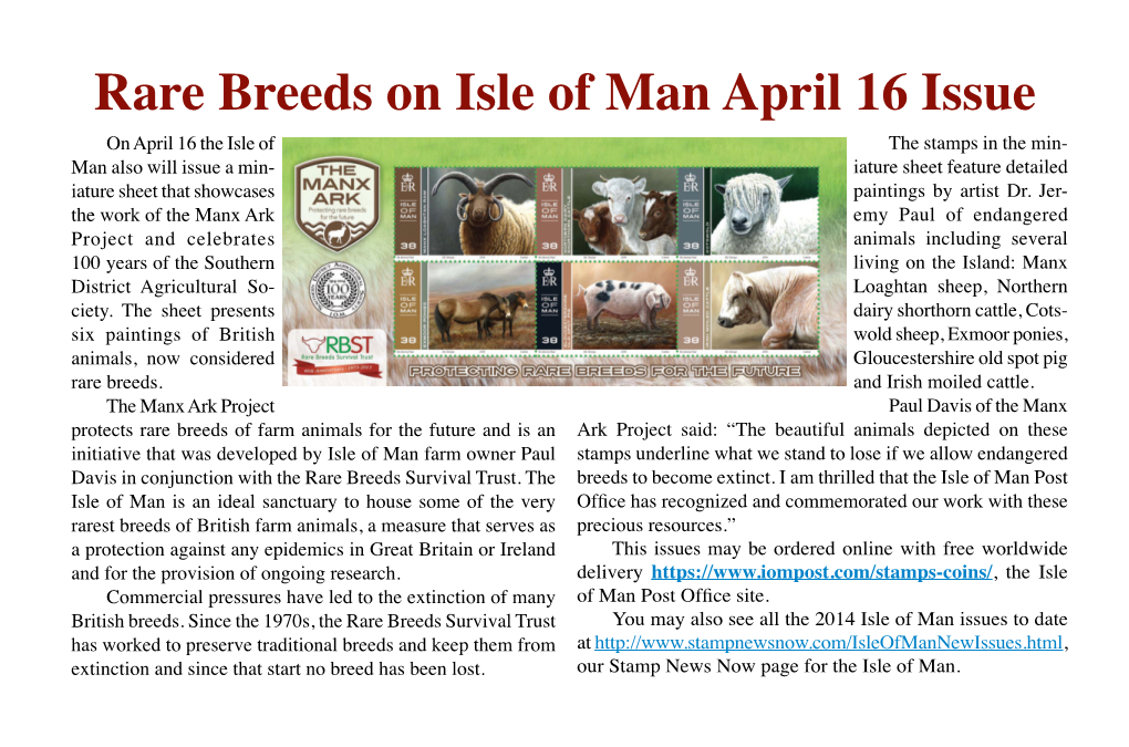 Rare Breeds on Isle of Man April 16 Issue