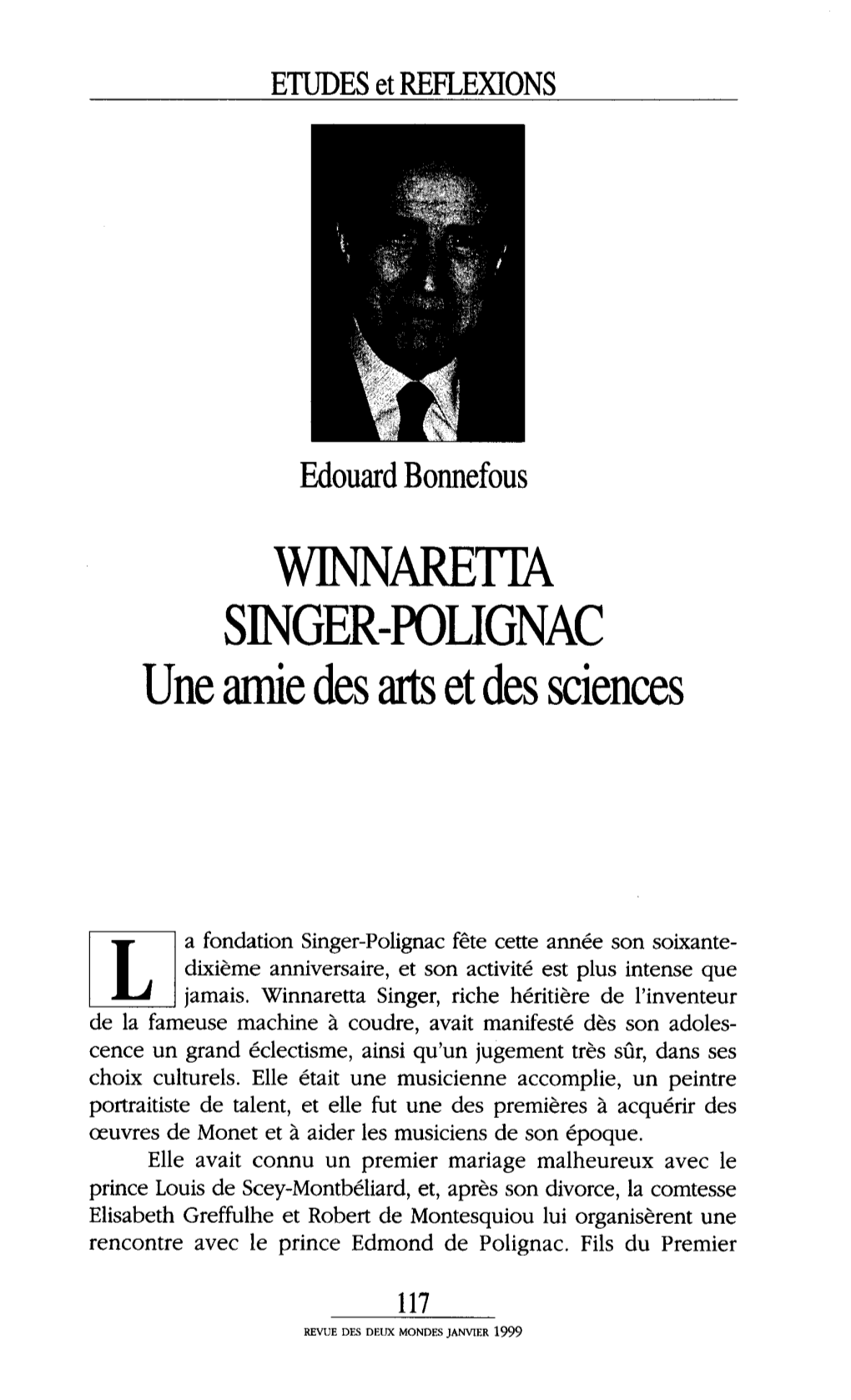 WINNARETIA SINGER-POUGNAC Une Amie Des Arts Et Des Sciences