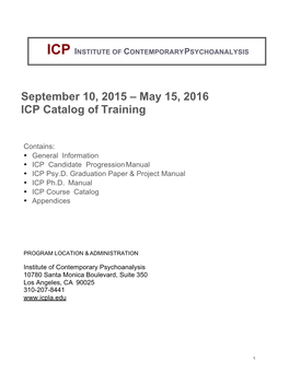 September 10, 2015 – May 15, 2016 ICP Catalog of Training